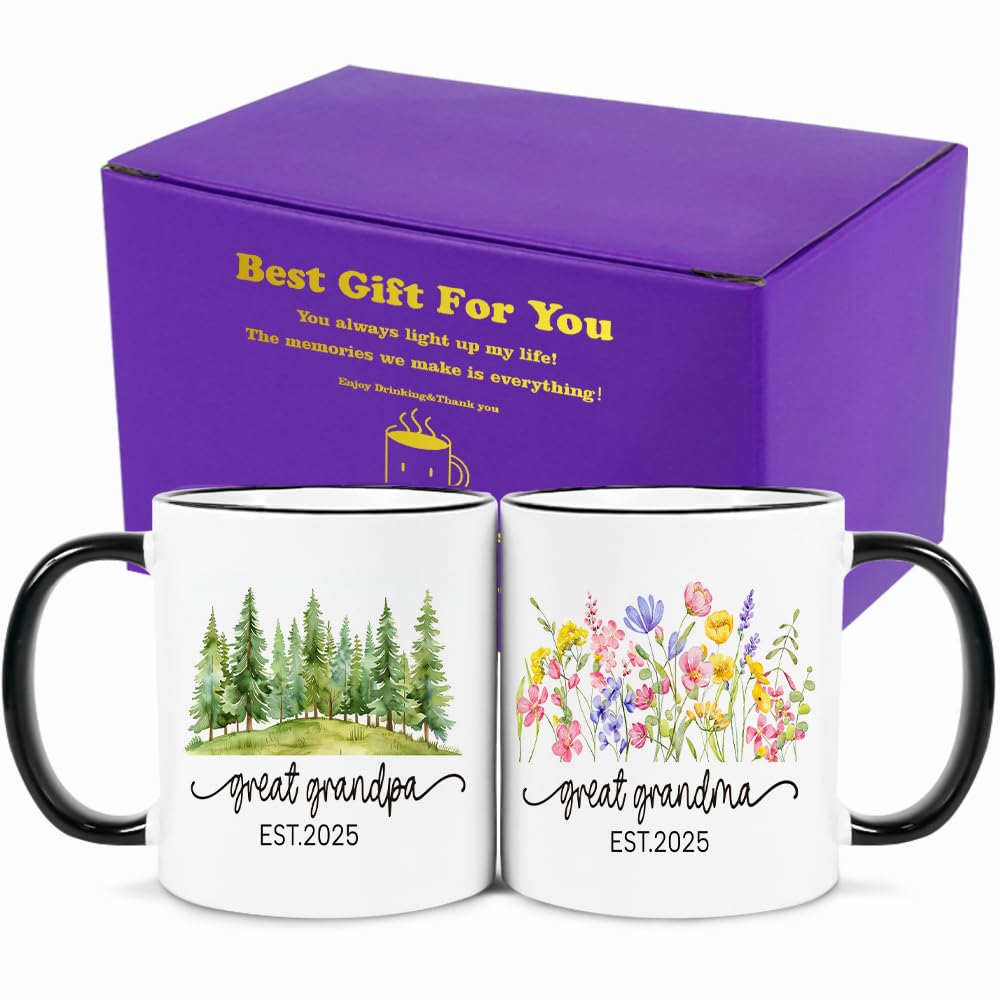 Fatbaby New Great Grandparents Gifts First Time 2025, Pregnancy Announcement for New Great Grandparents Mug Set, Promoted To Great Grandparents Great Grandma Grandpa 2025 Mugs 11 OZ