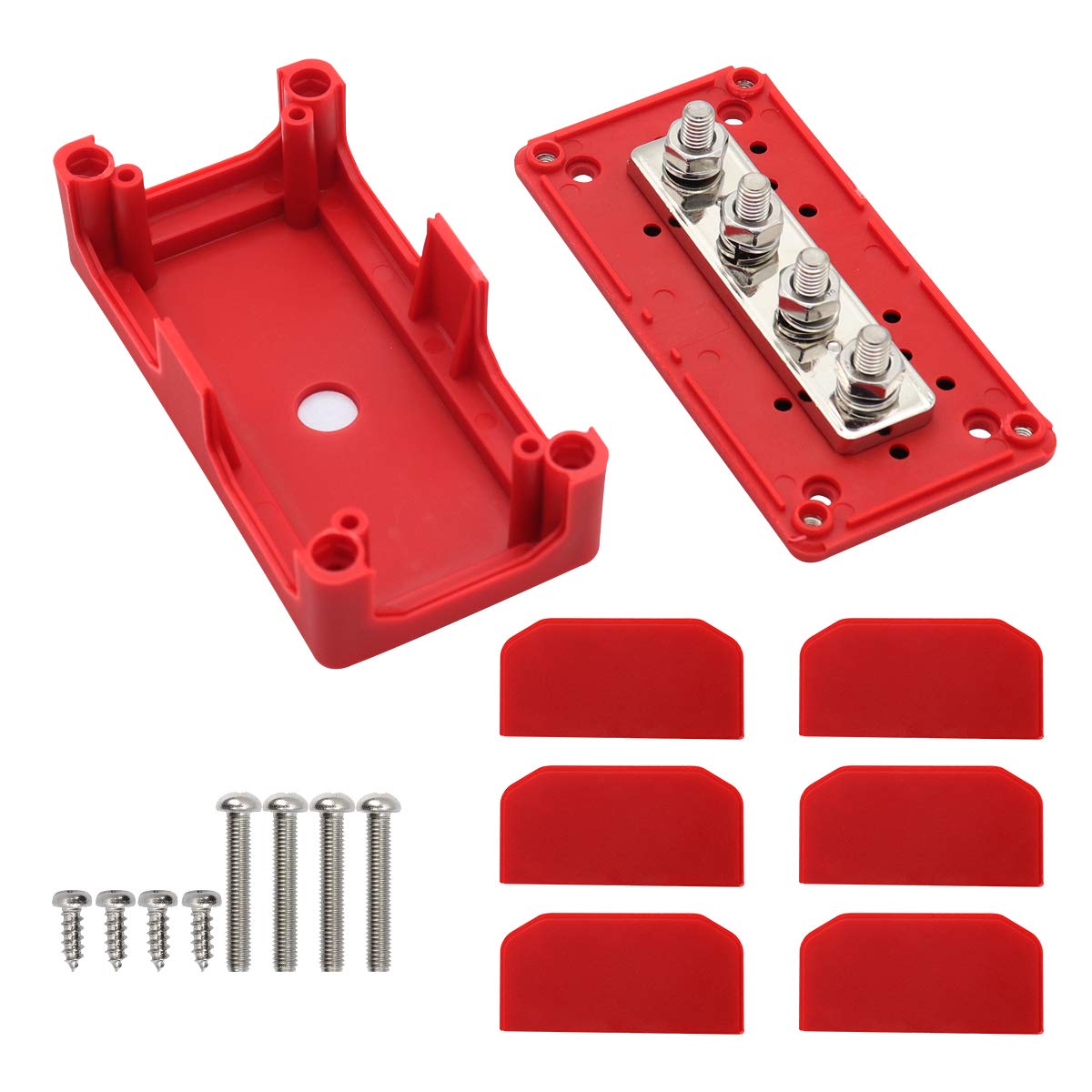 T Tocas 300A Bus Bar Power Distribution Common Busbar 4Xm8 (5/16 ) 12V, Red