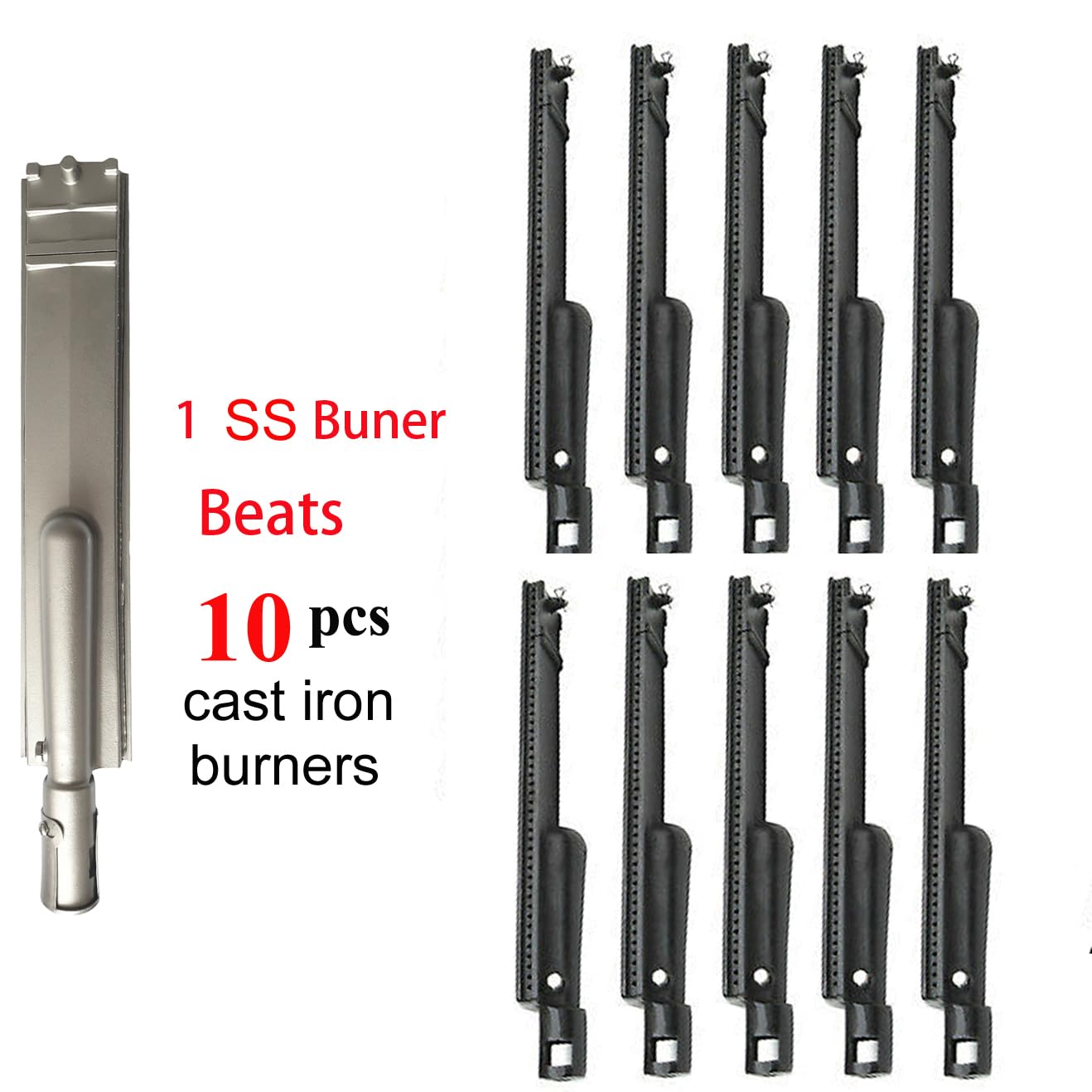 GRILLJOB 4pcs 16516 Stainless Steel Burners for Bull Grill Replacement Parts + 4pcs 16631 Flame Tamer Flavor Bar + 3pcs 16520 Heat Plate Shield Set,Fits for Bull, Lion, Cal Flame 4 Burner Gas Grills