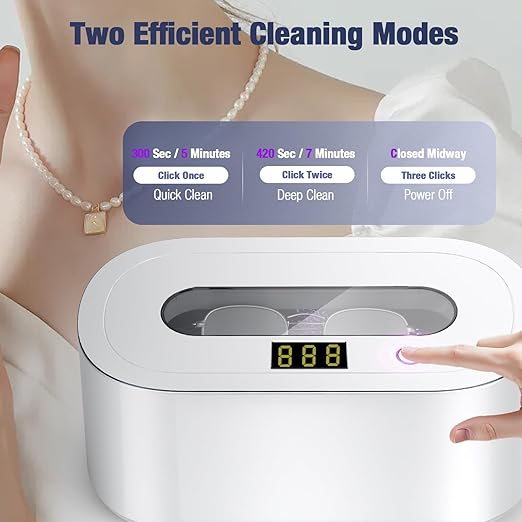 Ultrasonic Jewelry Cleaner, 48KHz Professional Jewelry Cleaner Ultrasonic Machine with Digital Timer, 30W Ultrasonic Cleaner for Necklaces, Eyeglasses, Rings, Dentures, Watch Strap