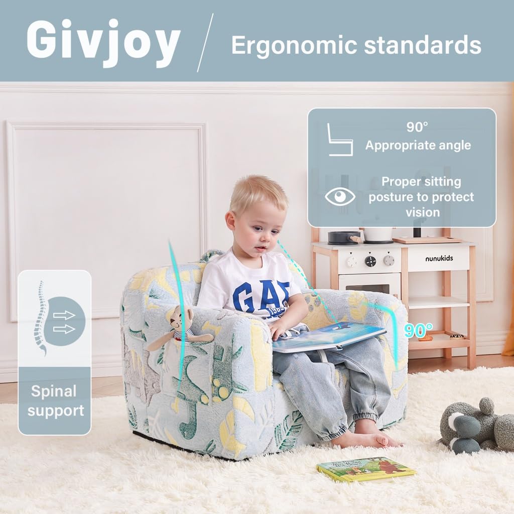 Toddler Chair Plush Kids Couch, Comfy Glow in The Dark Armchair with Removable and Washable Cover Carrying Handle Kids Sofa, Convertible Reading Chair Toddler Couch for Girls and Boys