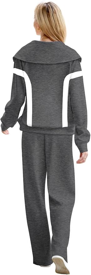 XIEERDUO Lounge Sets For Women 2025 Half Zip Sweatshirt And Wide Leg Sweatpant 2 Piece Outfits Sweatsuit Tracksuit