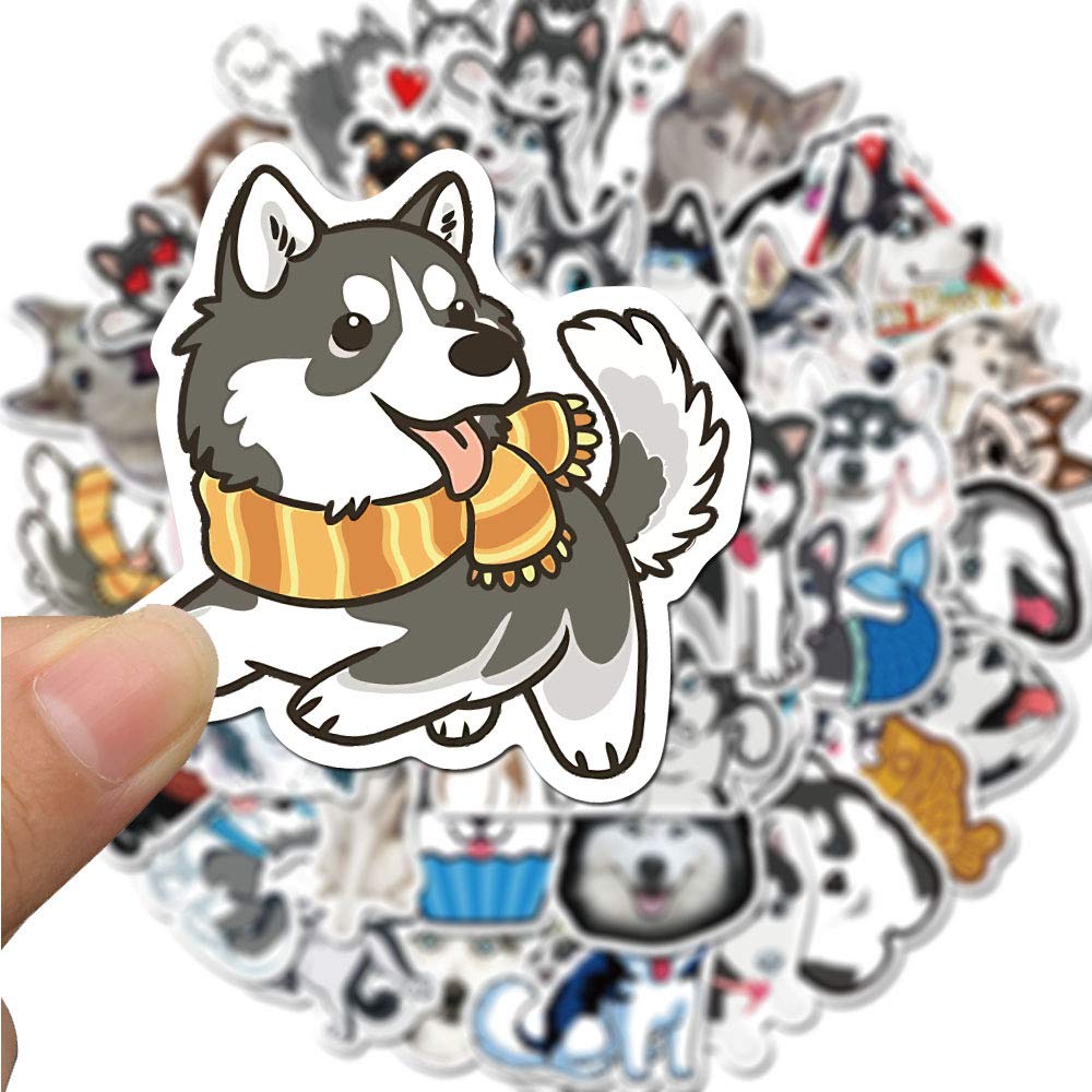 Cute Funny Siberian Husky Dog Stickers, 50PCS Dogs Vinyl Stickers for Laptops,Water Bottles,Phone,Cartoon Animals Gifts Stickers,Bumper Stickers Decals(Siberian Husky)