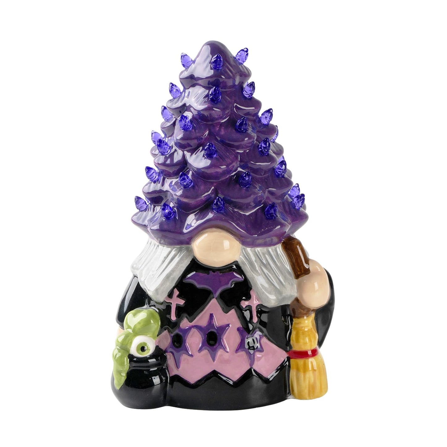 AlevaHive Ceramic Gnome Halloween Decorations - Witches Gnome Ceramic Tree Lighted - Black Decor Bedroom Indoor, Halloween Centerpieces for Table Decor