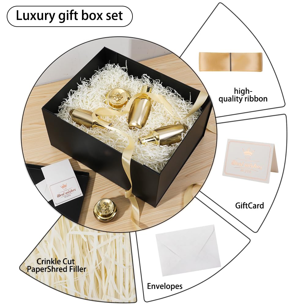 UoeRing 1Pcs Black Extra Large gift box with lids 16.5×13×8 Inches gift boxes for presents,Birthday Box (include Ribbon, Paper Shred Filler Gift Card & Envelopes)