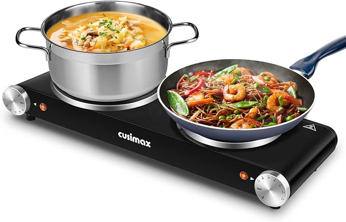 Cusimax Hot Plate for Cooking 1800W Portable Electric Double Burner Countertop Cooktop Cast Iron Stove Heating Plate with ...