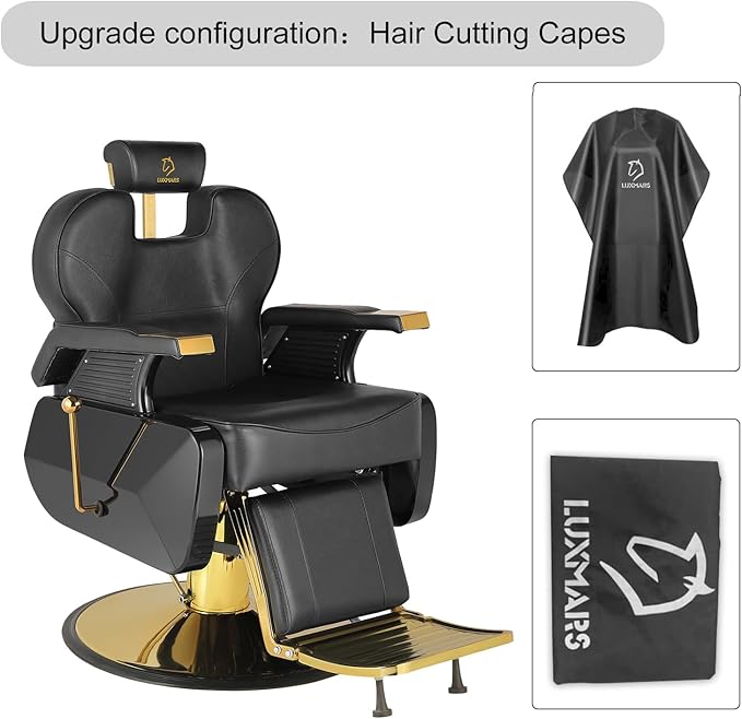 Modern Gold Salon Chair - Hydraulic, Adjustable, 360 Swivel, 440 lbs Capacity, PVC Leather Seat & Backrest
