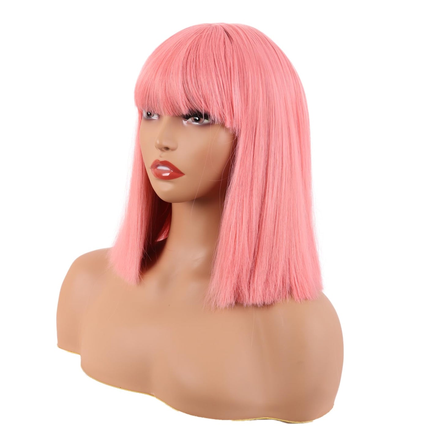 MapofBeauty 12 Inch/30 cm Straight Bob Flat Bangs Short Colorful Synthetic Hair Cosplay Party Wig (Light Pink)