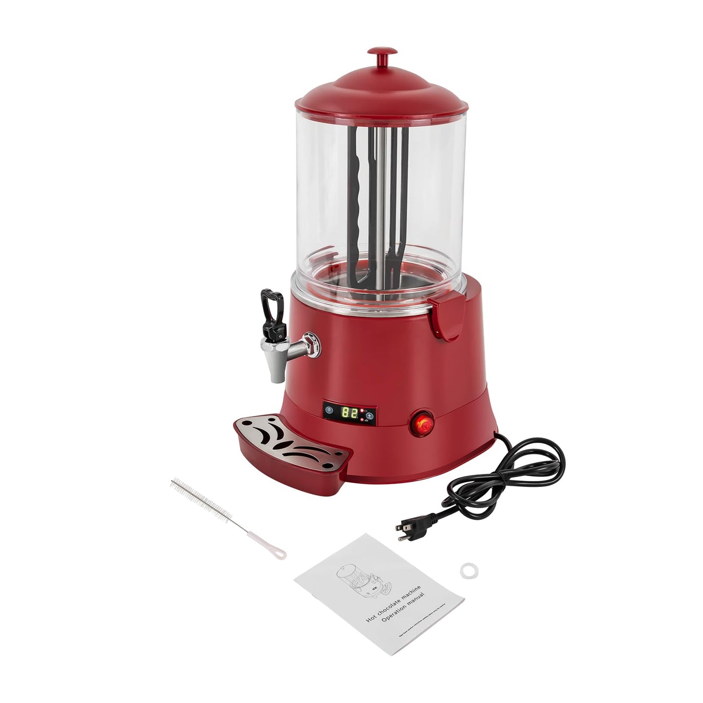 Unnsiapit Hot Chocolate Maker Machine, 400W 10L/2.7Gal Electric Stainless Steel Hot Chocolate Dispenser Melting Machine, Commercial Beverage Warmer Coffee Maker for Kitchen Party, Red