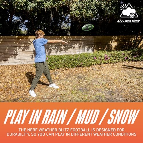 Nerf Weather Blitz Foam Football for All-Weather Play - Easy-to-Hold Grips – Great for Indoor and Outdoor Games - Green