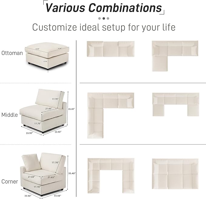 WJShome Cloud Couch Modular Sectional Sofa,100.5" V Shaped Couch, Convertible Wide Seater, 5 Seater for Living Room Set,Covers Washable&Replaceable,Beige