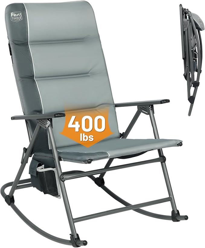 Timber Ridge Oversized Folding Rocking Camping Chair, Padded Outdoor Rocker with High Back, Portable Outdoor Chair for Pat...