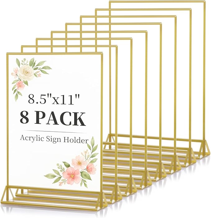 Dynta Acrylic Sign Holder 8.5x11 8pck Clear Table Display Stands Double Sided Table Sign Holders, Menu Holder for Wedding,...