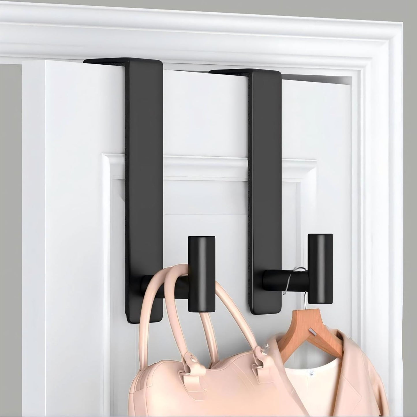 VINHOLD Heavy Duty Stainless Steel Over-Door Hook for Coats, Totes, Towels – Easy Install Door Hooks with Non-Slip Pads for Bedroom Bathroom Entryway Office (Black, 2 Pack, Fits 1-3/4" Thick Door)
