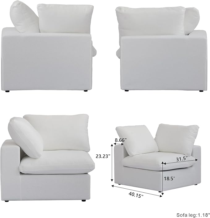 Cloud Couch Modular Sectional Sofa,160.6" Down Filled 5 Seater Convertible Sectional Sofas,V Shaped Couch for Living Room,Covers Washable&Replaceable,White