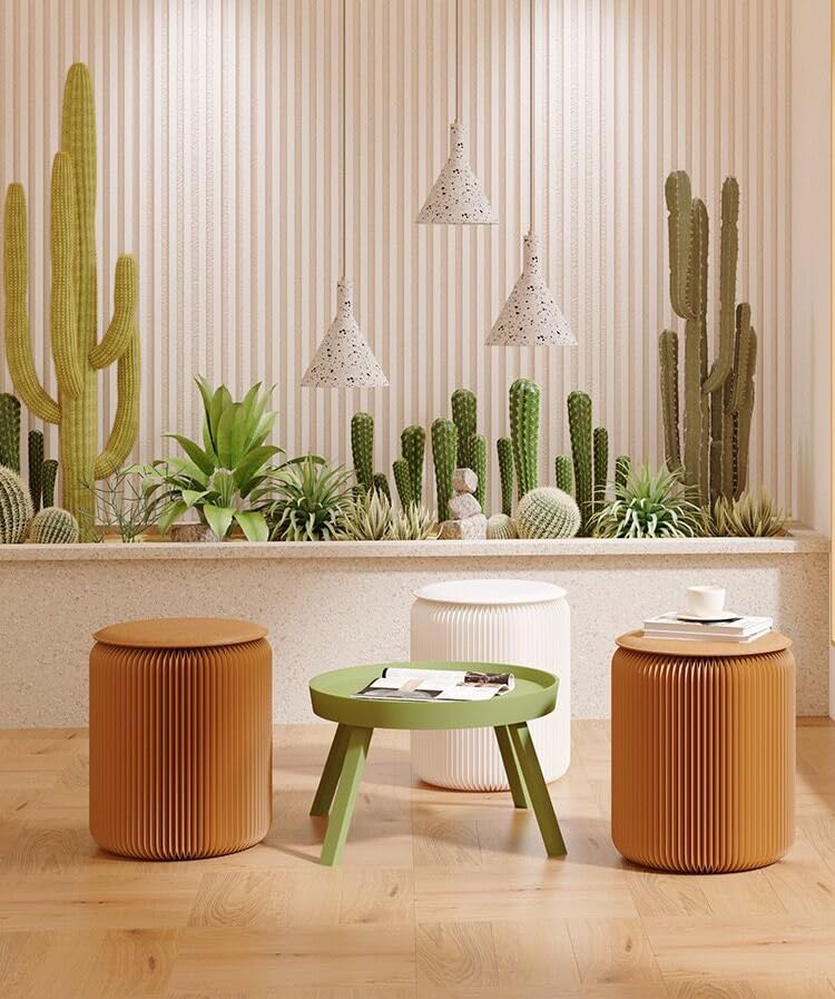 Home Furniture Modern Design Accordion Portable Folding Paper Stool Kraft Paper Relaxing Multifunction Round Foot Stool Si...