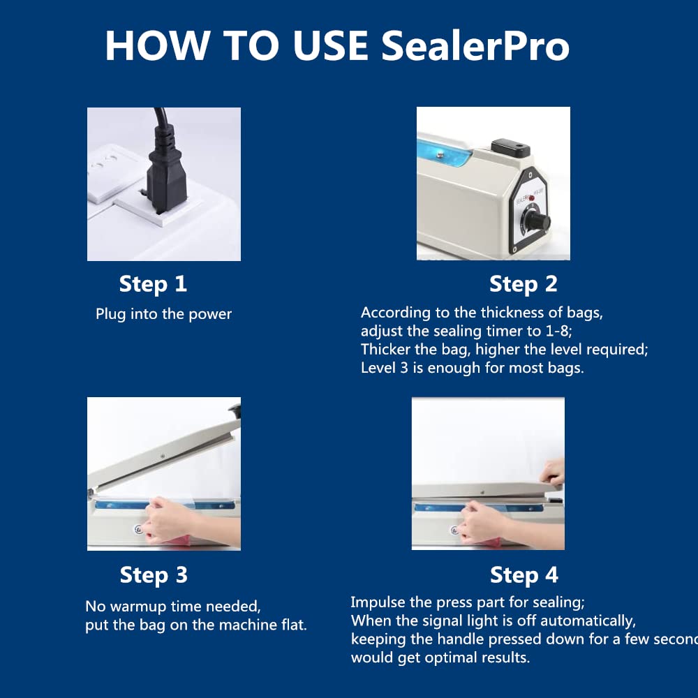 LinsnField Sealer Pro, Patented 8-inch Impulse Heat Sealer, 2-mm Sealing Width Super Heavy Duty Bag Sealing Machine with Extra 2 Replacements, 1Fuse Included, White