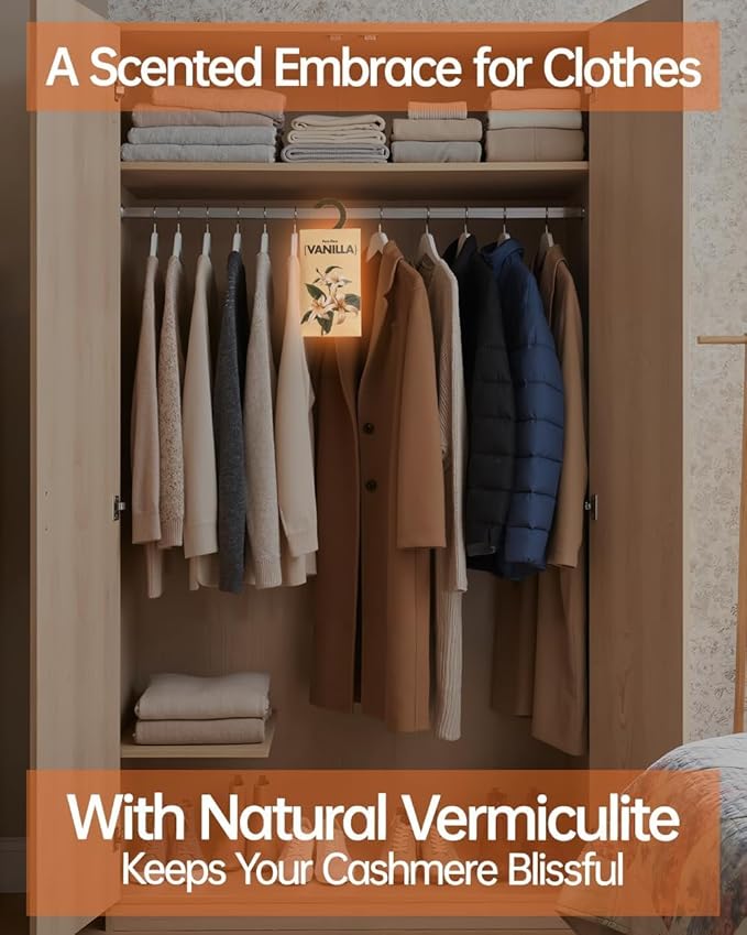 12 Packs Vanilla Potpourri Scented Sachets for Drawers and Closets，【Deodorizer for Stagnant Air】Odor Eliminator，hanging Paper Air Fresheners for Clothes Long Lasting