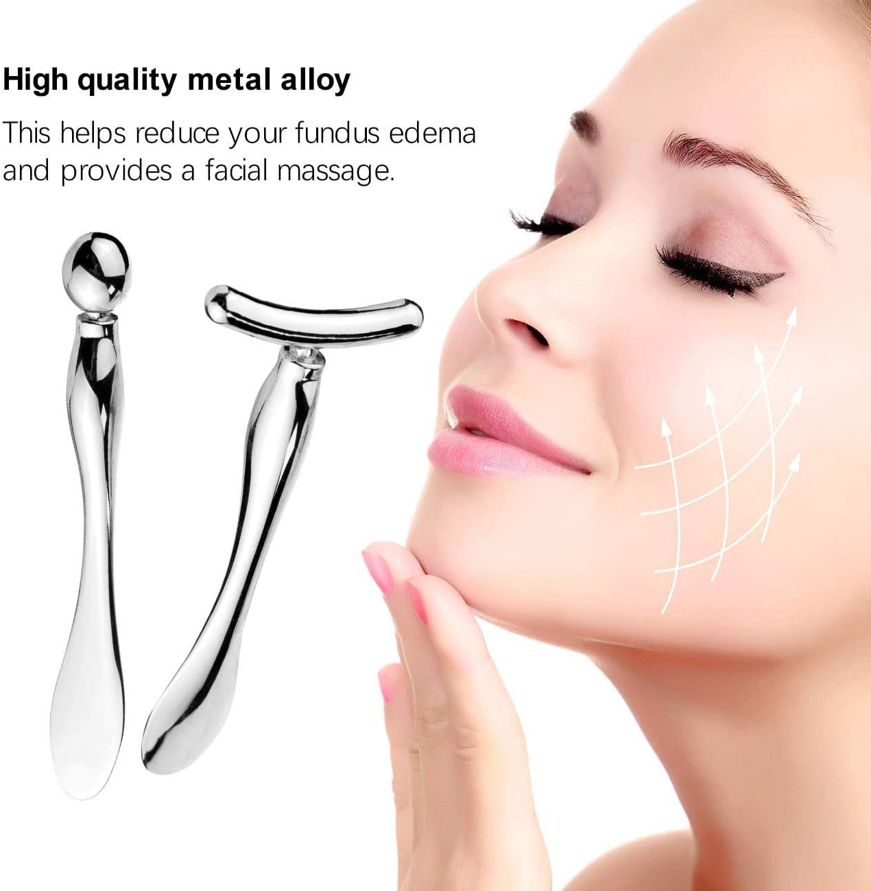 BetterJonny 3Pcs Metal Eye Cream Applicator Roller Wand Stick, Cosmetics Spoon Eye Cream Massager Wand Girls Women Facial Massager for Fatigue Relief Reduce Puffiness (Silver)