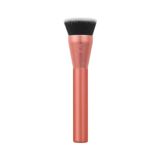 Real Techniques Glow Round Base Makeup Brush, For Liquid & Cream Makeup, Flat Top Foundation Brush For Buffing & Blending Up Coverage, Dense, Synthetic Bristles, Vegan & Cruelty Free, 1 Count