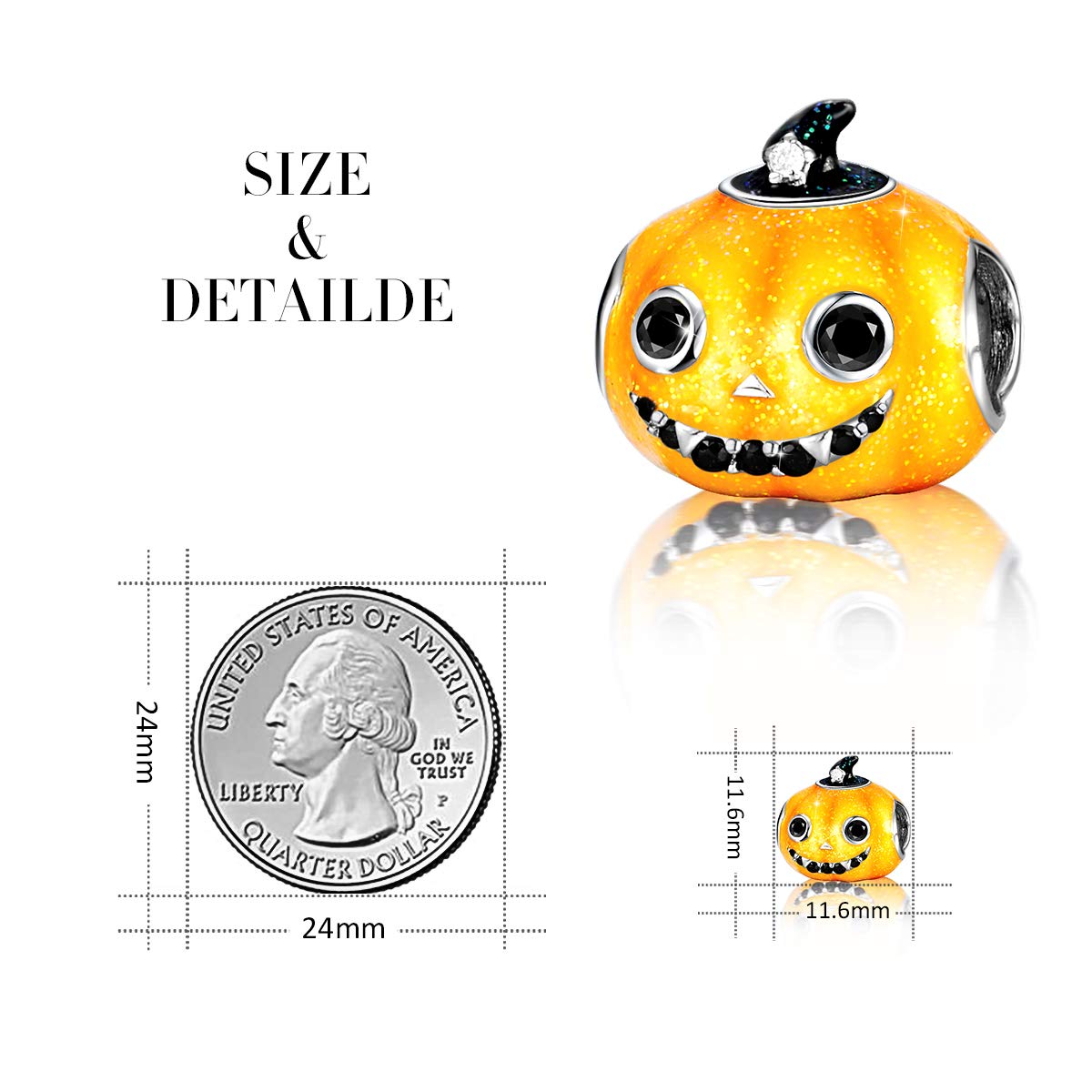 FOREVER QUEEN Sterling Silver Jack-O'-Lantern Halloween Charms for Pandora - Best Halloween Jewelry Gifts for Women