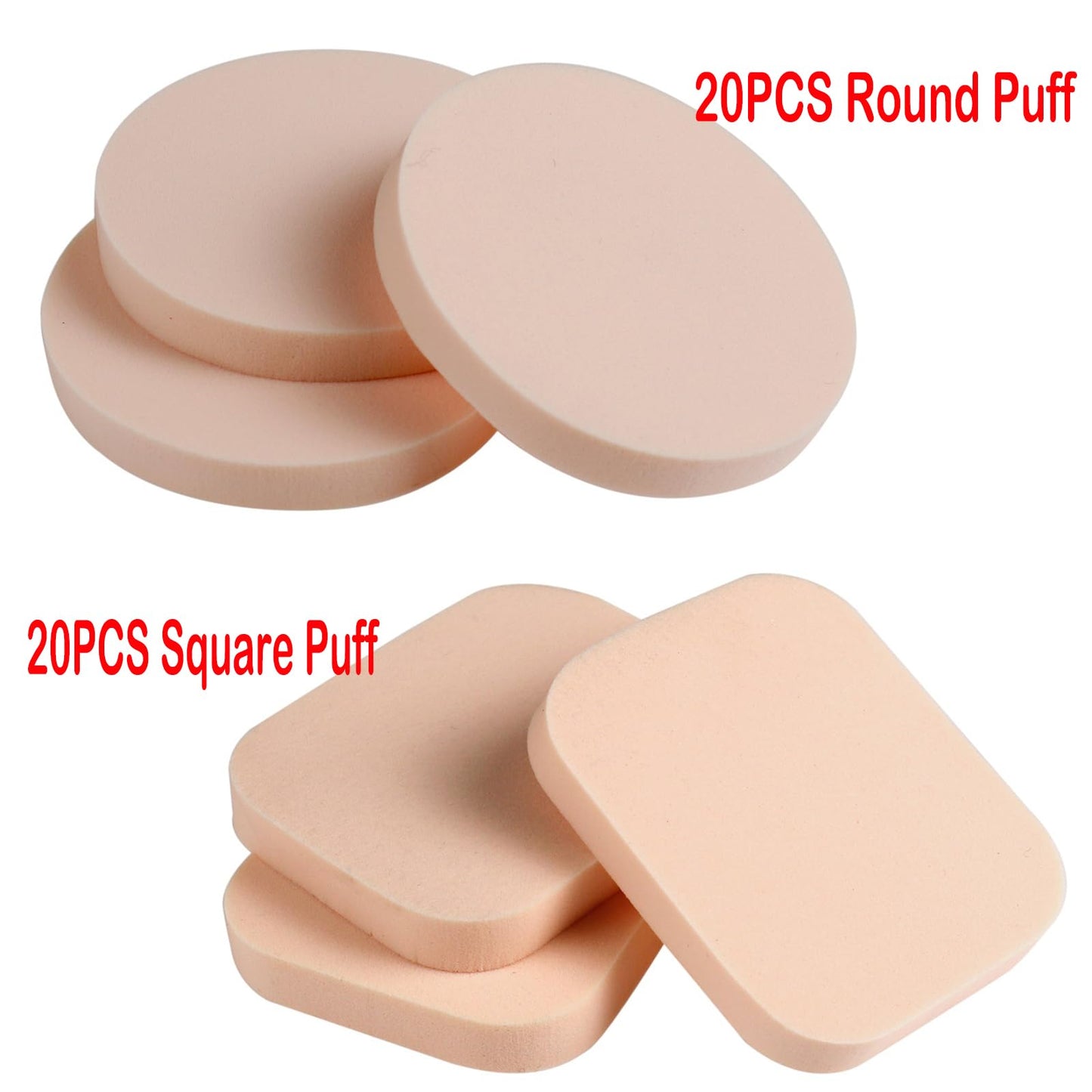 40PCS Round Square Shaped Makeup Blenders Sponges Set, Use for Dry and Wet, Perfect for Full Face Curve Blending, Cream, Liquid,