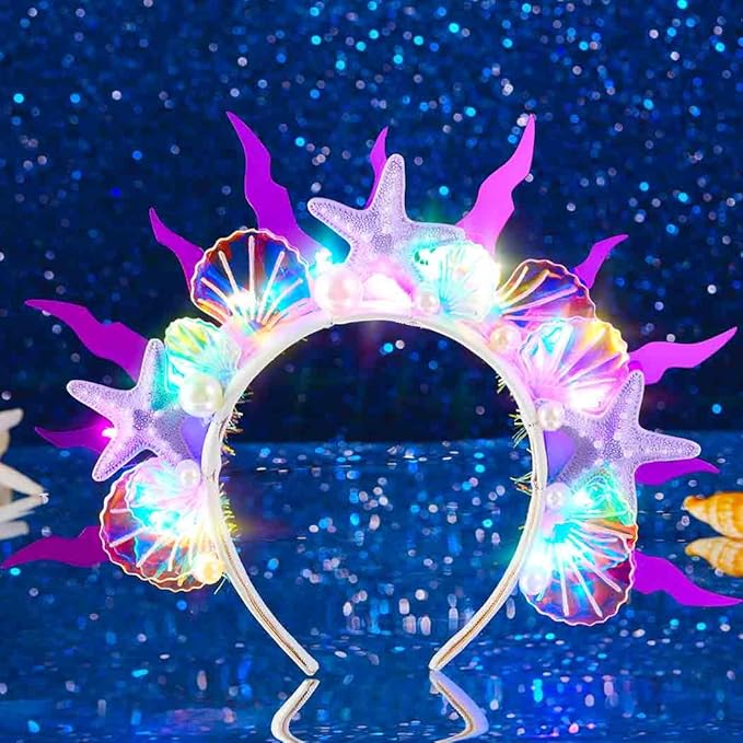 DRESBE Light Up Starfish Halo Headband LED Mermaid Shell Ocean Cosplay Headbands Sea Glow Party Hair Accessories for Women...