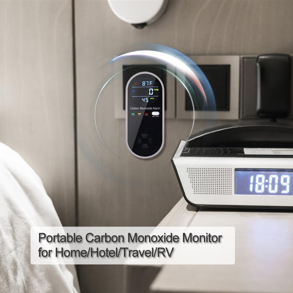3-in-1 Carbon Monoxide Detectors, Portable Carbon Monoxide Detector for Travel with Temperature & Humidity Display, Carbon Monoxide Detector Plug in Wall for Home/RV, Accurate & Easy to Install 3