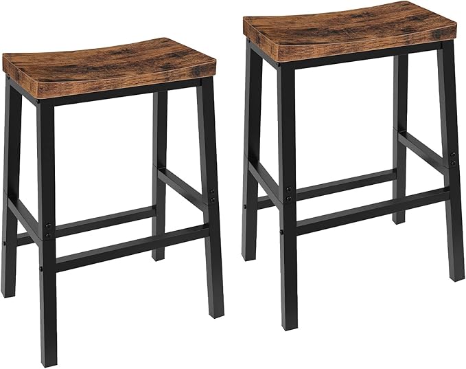 HOOBRO Bar Stools, Set of 2 Bar Chairs, 23.6 Inch Saddle Stools, Kitchen Counter Seat with Footrests, Industrial Barstools...