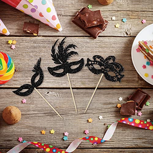 Gyufise 24Pcs Masquerade Masks Cupcake Toppers Glitter Bachelorette Party Mask Cupcake Food Fruit Picks Masquerade Mardi G...