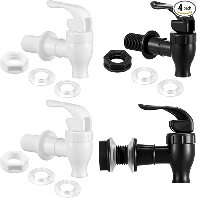 Honoson 4 Sets BPA-Free Replacement Faucet, Reusable Spigot Spout Lever Pour Dispenser for Valve Crock Tap for Outdoor Wat...