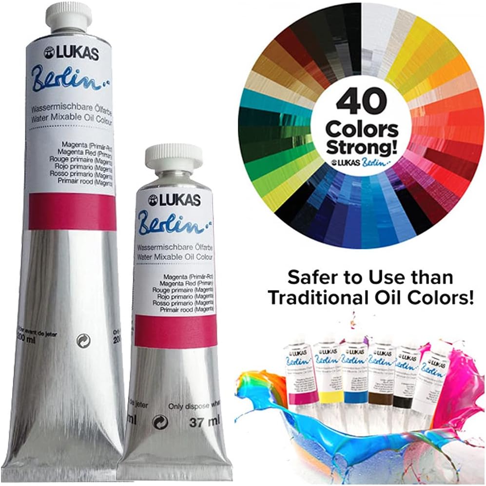 Lukas Water Mixable Oil Paint - Eco-Friendly, 37ml Mixing Set of 5, Solvent-Free Artist Oil Paint with Lightfast Pigments and Beeswax for Smooth Consistency, Water Soluble, Quick-Drying