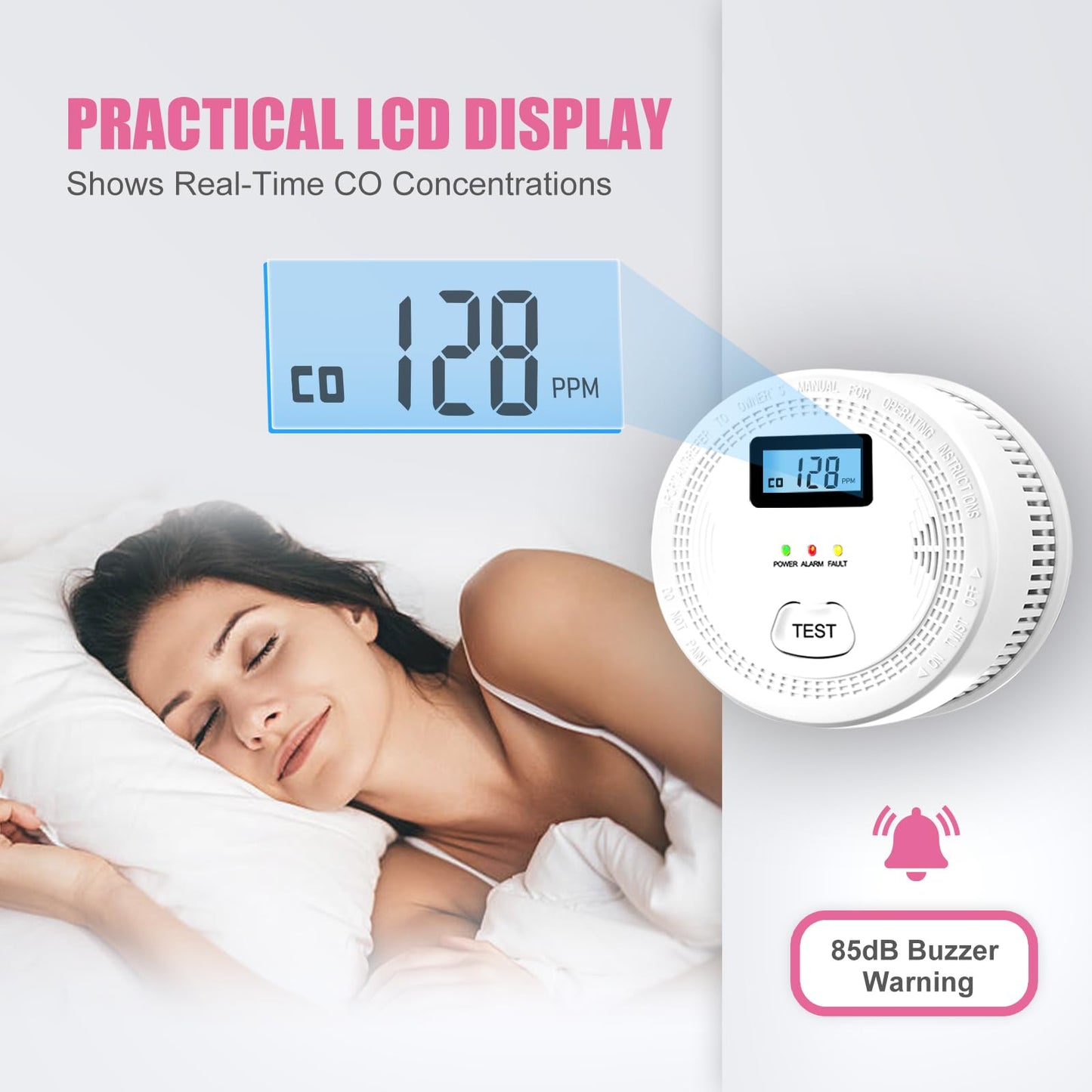 3 Pack Smoke Carbon Monoxide Detectors,2 in 1 CO & Smoke Fire Alarm for Home,Dual Sensor Smoke Alarm Carbon Monoxide Detector with LCD Display,Replaceable Battery Operated, 85db Sound(Battery Include)