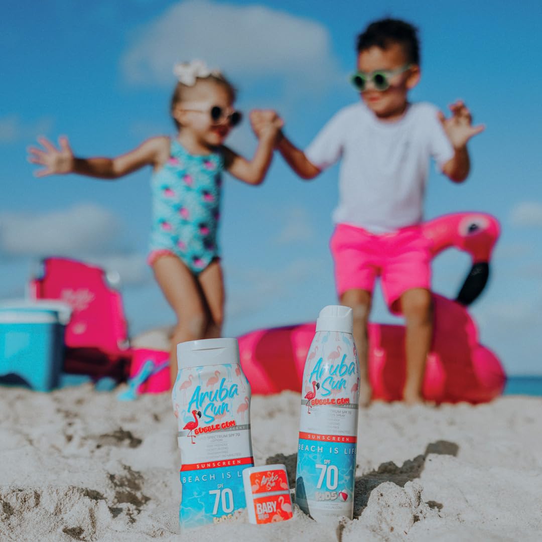 ARUBA SUN Kids SPF 70 Sunscreen Lotion with Bubble Gum scent | Aruba Reef Act Compliant no 67, Octinoxate & Oxybenzone Free | Wa