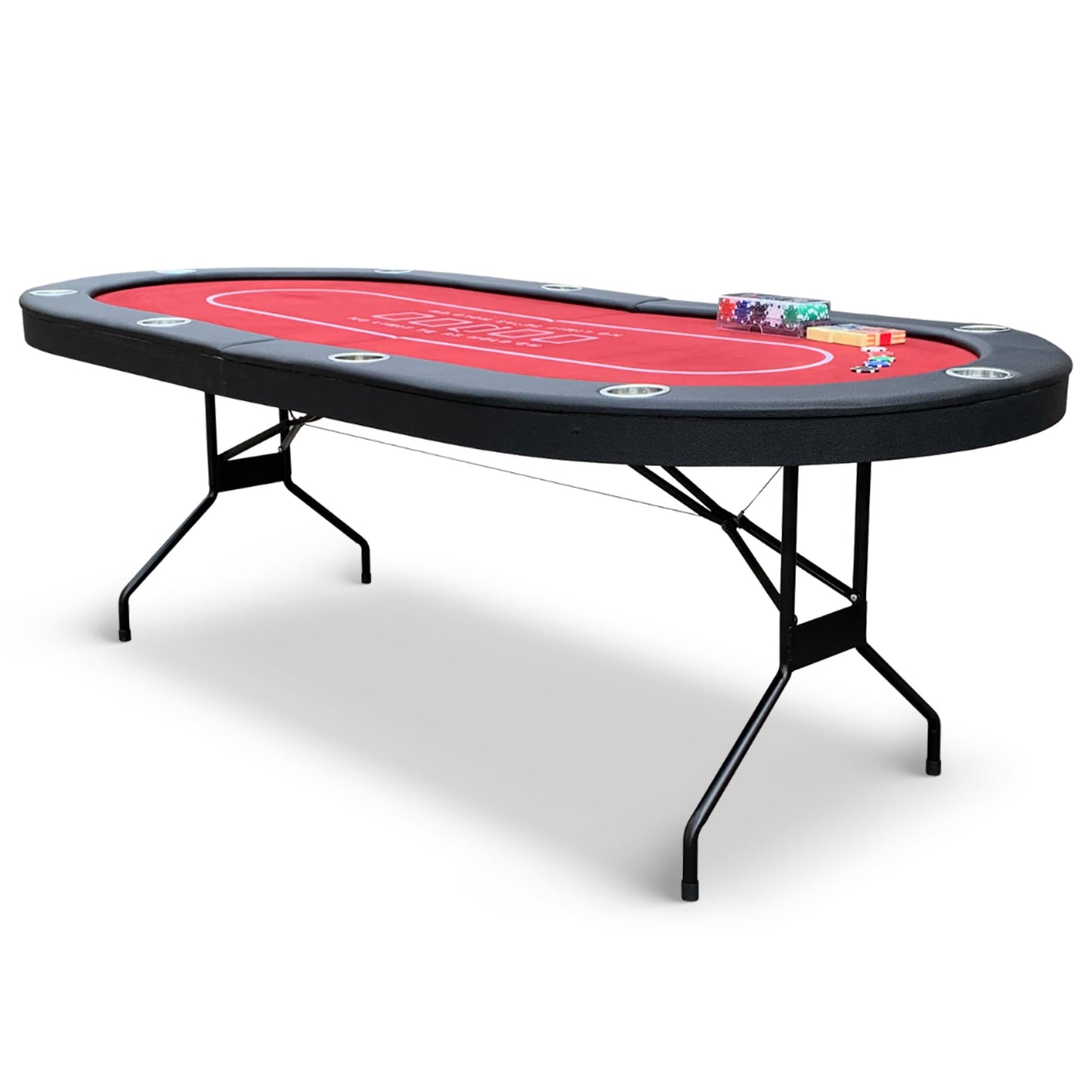 Hathaway Fourth Street Folding Texas Holdem Table – 10-Player Quick Folding Poker Table with Burgundy Felt Padded Surface – Includes Playing Cards, Clay Chip Set & Carrying Bag – Red