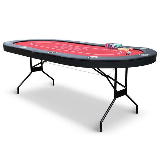Hathaway Fourth Street Folding Texas Holdem Table – 10-Player Quick Folding Poker Table with Burgundy Felt Padded Surface – Includes Playing Cards, Clay Chip Set & Carrying Bag – Red