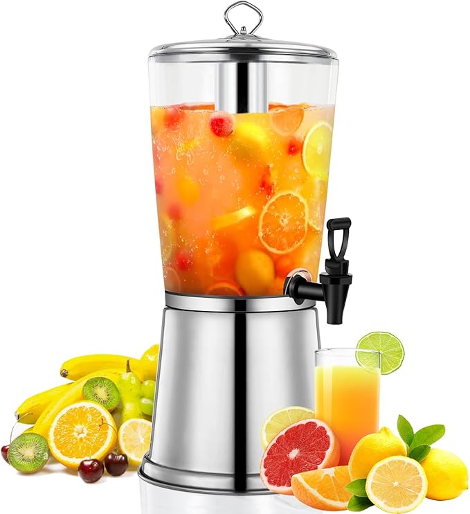 2 Gallons Beverage Dispenser With Stand, Drink Dispensers for Parties, Stainless Steel Juice Dispensers with Ice Tube and ...