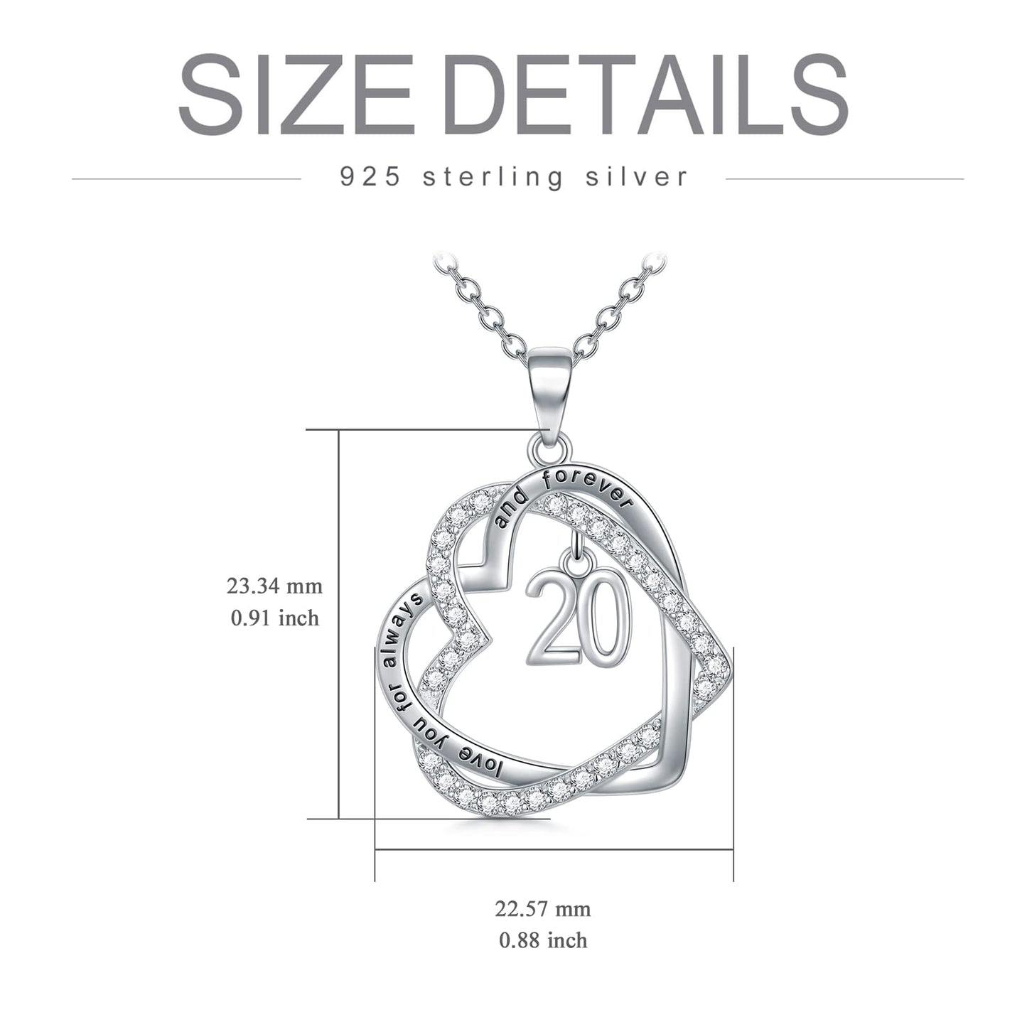 TOUPOP 20th Birthday Gifts for Women Sterling Silver Forever Love Heart Pendant Necklace Sweet 20 Necklace Anniversary Jewelry 20 Years Old Jewelry Gifts for Her Girlfriend