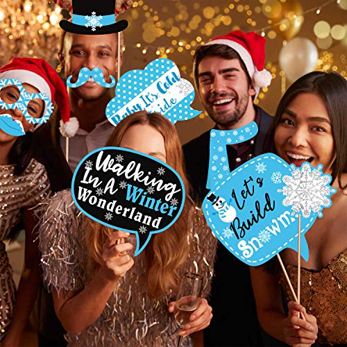 Snowflake Photo Booth Props 38 Pcs Frozen Party Decorations Winter Wonderland Party Favor for Holiday Party Christmas Part...
