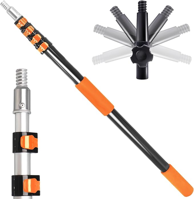 28FT Reach Telescopic Extension Pole, 5-20FT Multi-Purpose Extendable Pole with Universal Twist-on Metal Tip, Lightweight Sturdy Aluminum Paint Roller Extension Pole for Dusting Painting Cleaning