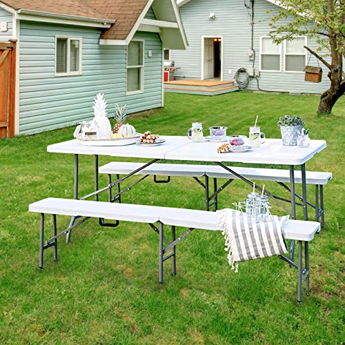 Byliable Folding Table 6ft Portable Heavy Duty Plastic Fold-in-Half Utility Foldable Table Plastic Dining Indoor Outdoor f...
