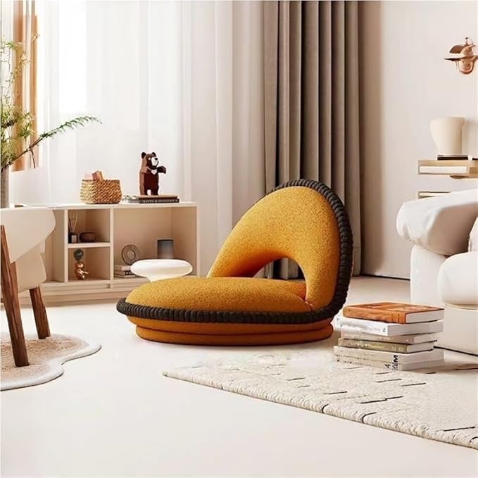 360° Rotatable Tatami Floor Chair, Foldable Legless Seat with Cushion Back Support, Low Floor Chair for Meditation, Bay Window & Living Room(Yellow)