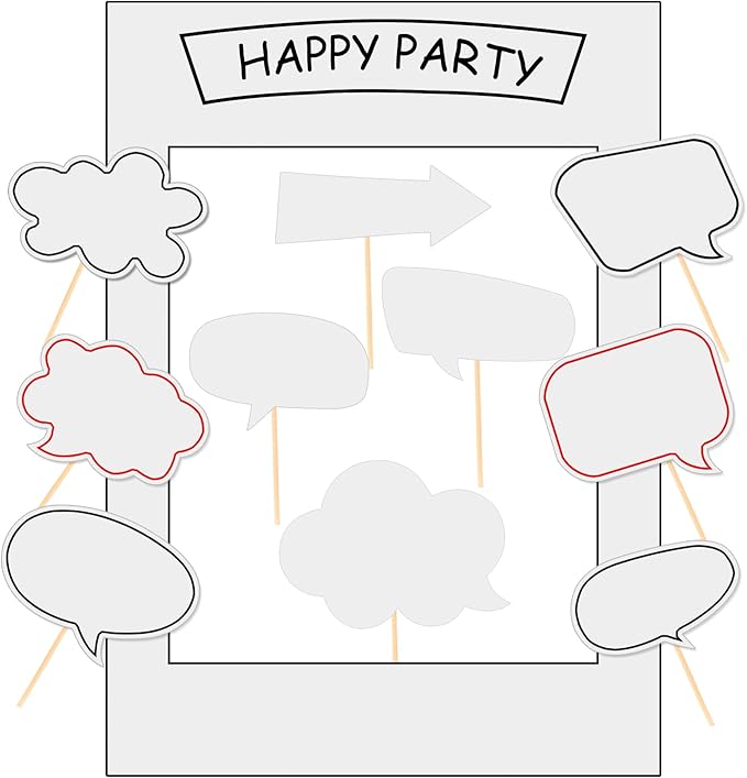 18pcs Blank Photo Booth Props Black Chalkboard Photo Booth Props Frame with Bubble DIY Photo Props for Birthday Wedding Pa...