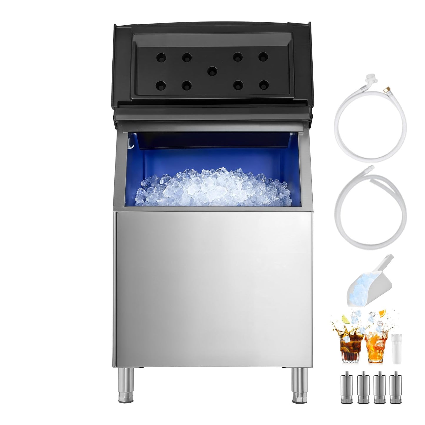 VEVOR Commercial Ice Maker Storage Bin, 500 LBS Capacity Ice-Bin, Stainless Steel Commercial Ice Storage Bin with Adjustable Anti-Slip Rubber Feet, Suitable for Restaurant Hotel and Beverage Shops
