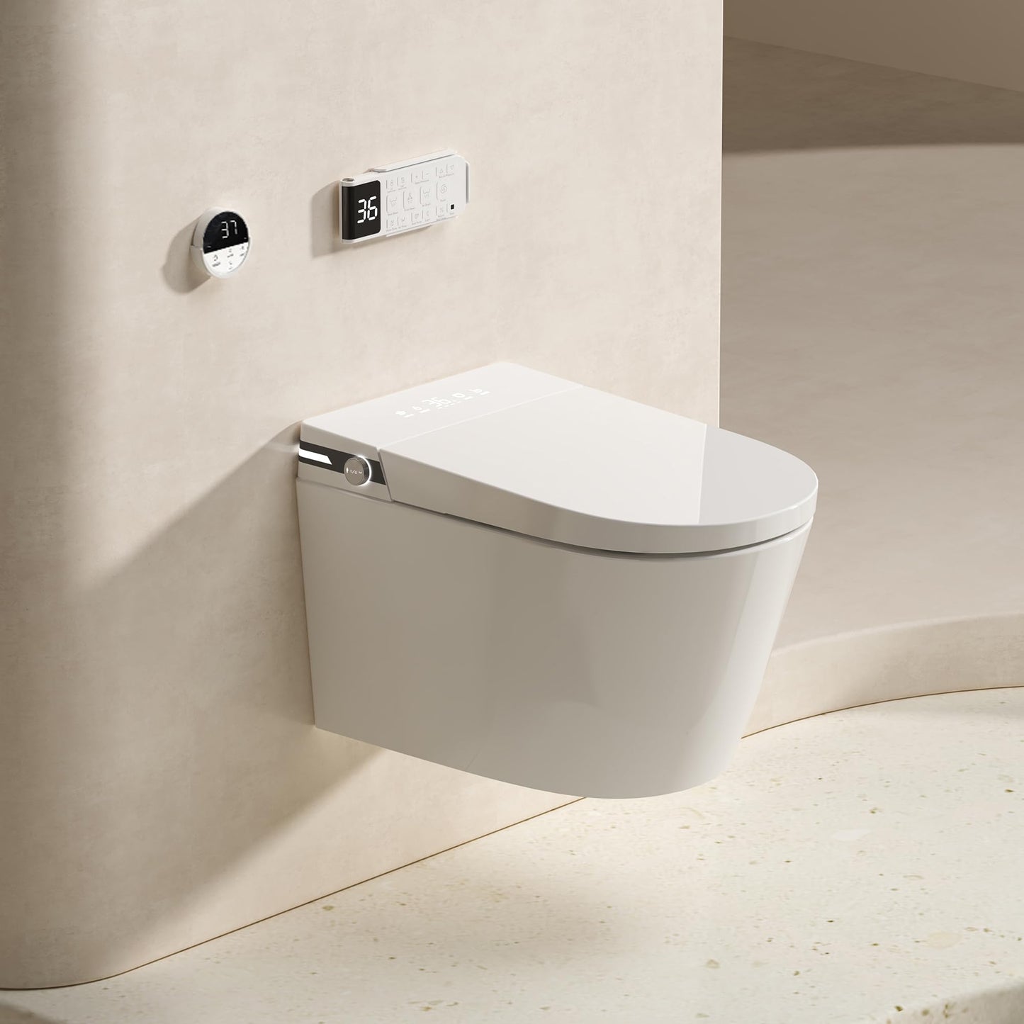 MEJE Smart Wall Hung Toilet Combo, Built-in Water Tank, Built-in Bidet, Heated Seat,Warm Water,Dryer,Auto Open/Close Lid, Auto Flush, Foam Shield (Include In-Wall Frame Carrier)