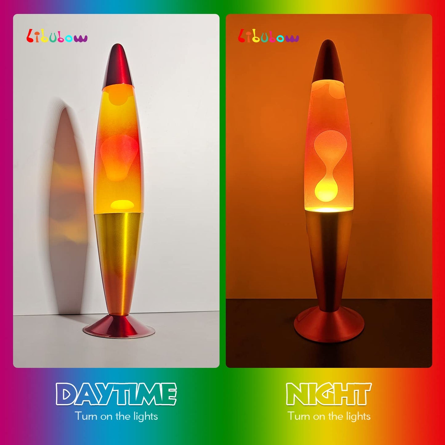 Libubow 16 Inch Rainbow Motion Lamp with 2 Bulbs, Sunset Sunrise Lamp, Night Light Mood Lighting for Adults, Home Room Office Decor, Present for Birthday Anniversary, Yellow Orange Red