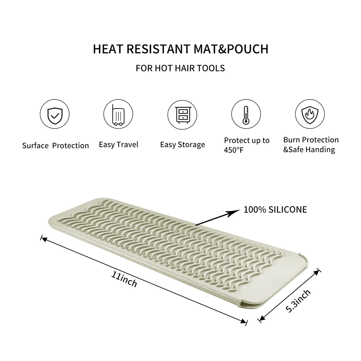 EIOKIT Silicone Heat Resistant Travel Pouch for Straightener, Curling Iron, Flat Iron, Waving Iron and Hot Hair Styling Tools (P