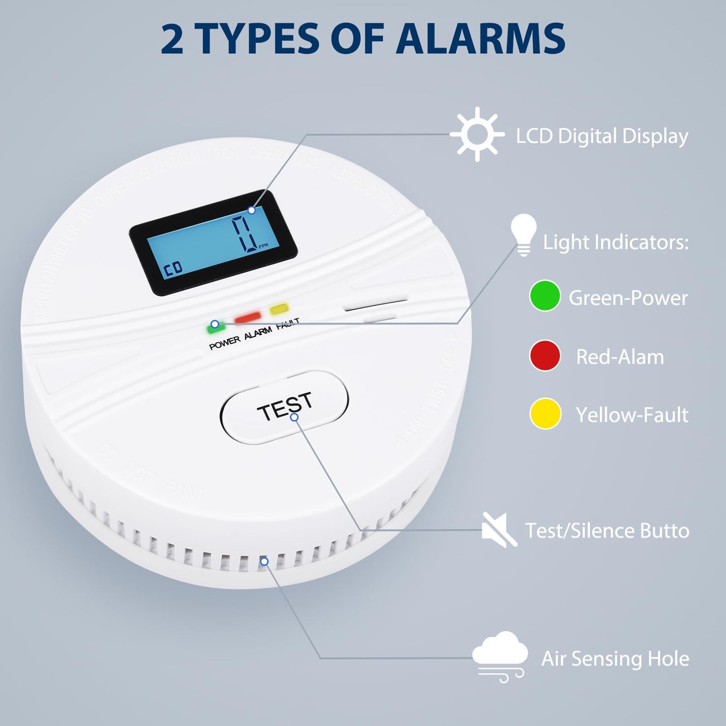 2 in 1 Co & Smoke Detectors, Battery Co and Smoke Detector Combo with Digital Display, Warning Sound Indicators, 3 Packs, Easy Installation