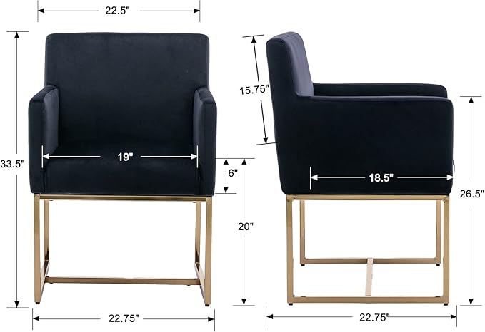 BESTANO Set of 6 Upholstered Velvet Dining Chairs with Armrest, Mid Century Modern Accent Armchairs, Modern Kitchen & Dining Room Chairs with Gold Frame, Black