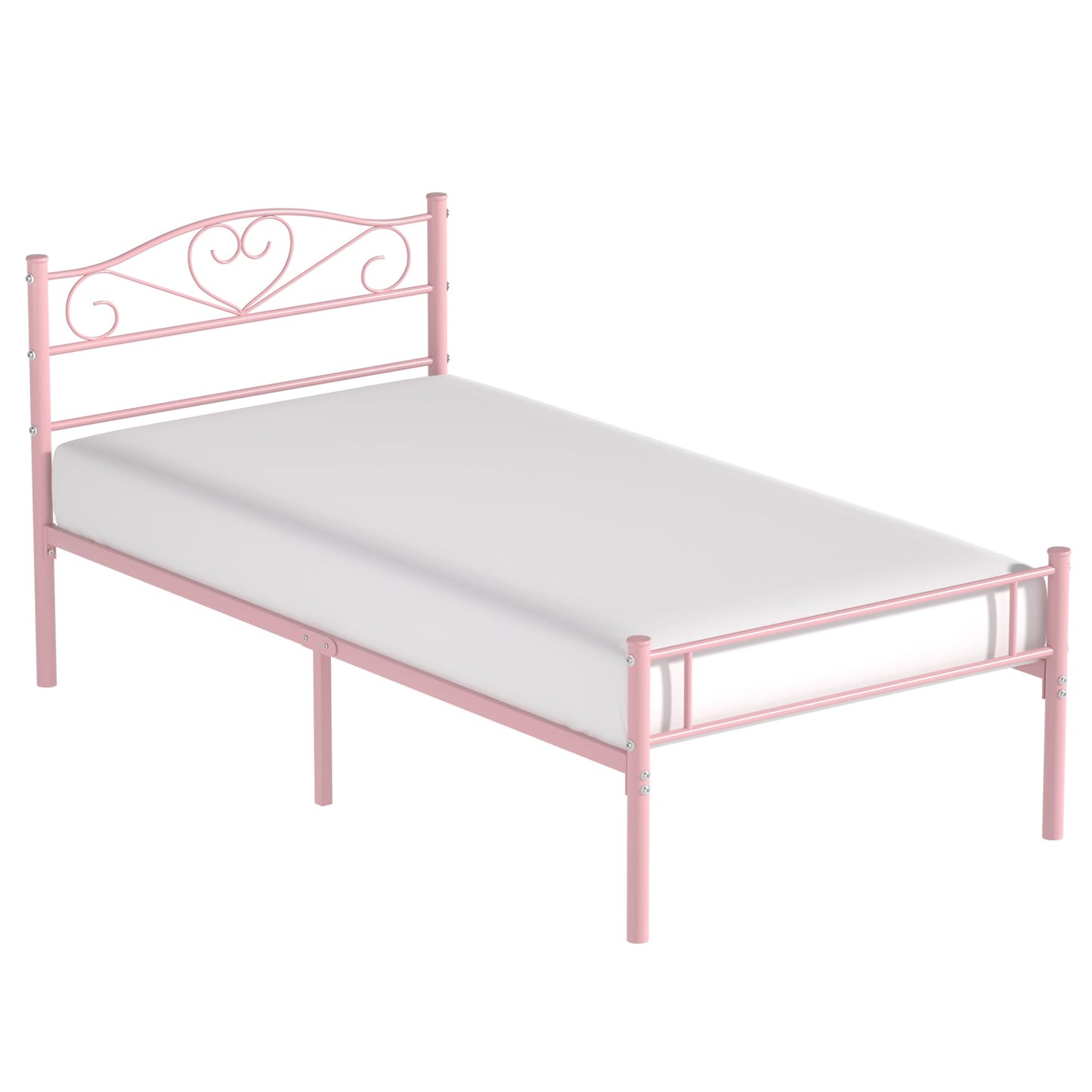 VECELO 14 Inch Twin Size Metal Platform Bed Frame with Headboard and Footboard, Heavy Duty Mattress Foundation with Steel Slats Support, No Box Spring Needed, Pink